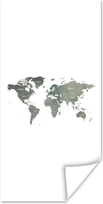 Poster 60x120 cm - Wereldkaart - Groen - Wit - Posters - Kamer decoratie - Wanddecoratie woonkamer - Muurdecoratie slaapkamer