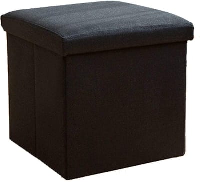 Opvouwbare Poef - Opbergkruk Voetenbank - Ruimte Besparen - Verborgen Opbergruimte - 30x30x30cm - Zwart