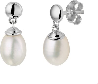 Witgouden Oorhangers met Witte Zoetwaterparel