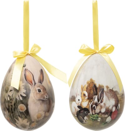 Clayre & Eef Paashanger set van 2 Ei Ø 11x15 cm Meerkleurig Kunststof Konijn