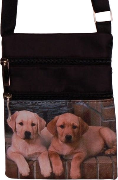 Schoudertasje - Honden Jonge Golden Retreivers - Zwart - Verstelbaar - 19x14,5cm
