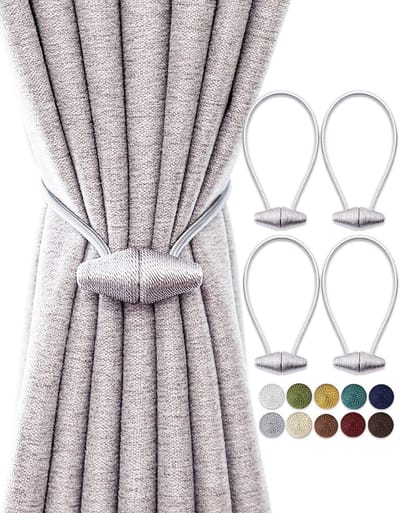 Magnetische gordijnbinders met upgrade grotere magneet, 4 stuks 40 cm gordijnhouders voor binnen- en buitengordijnen - zilvergrijs