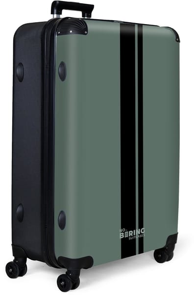 NoBoringSuitcases.com® - Koffer groot - Reiskoffer lichtgewicht - Groene achtergrond met dubbele verticale strepen - Rolkoffer met 4 wielen - Grote trolley XL - 98 liter bagage