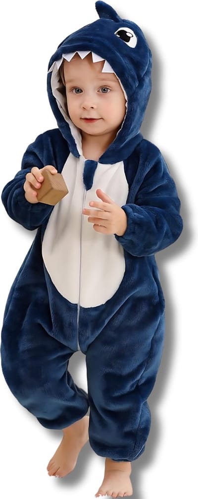 BoefieBoef Dieren Kleuter Onesie Peuter Pyjama Kinderen 2 tot 4 jaar – Verkleedkleding met Luierrits – Carnaval Dierenpak - Kerst en Kraamcadeau - Zacht Flanel - Baby Kerst - Boxpak - Jongen - Meisje - Kruippak - Winterpak - Haai - Blauw - Shark