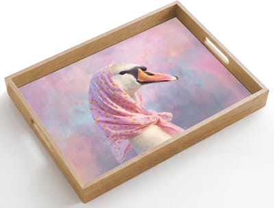 Dienblad hout 50x35 cm - Schootdienblad - Zwaan - Sjaaltje - Pastelwolken - Borrelplank rechthoek - Plateau dienbladen