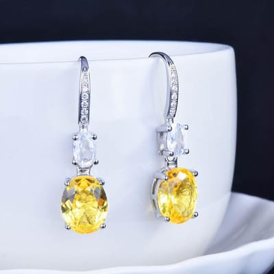 Echte S925 Zilveren Sterling Oorsprong Topaas Sieraden Edelsteen Druppel Oorbel Voor Vrouwen Geometrische Topaas Zilver 925 Sieraden Orecchini geel
