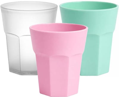 Plasticforte onbreekbare drinkglazen - 9x stuks - kunststof/plastic - mix van 3 kleuren - 360 ml - 10 x 9 cm