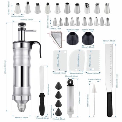 Dailygoods - 34-delige set wordt geleverd met 20 spuitmonden, decoratiestift, cake, spuitzak, spuitzak, gebakset voor cupcake, koekjes, crèmebrood, dessert, zwart