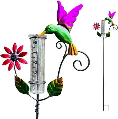 Regenmeter Tuin - Neerslagmeter Buiten - Waterhuishouding Controleren - Decoratief Bloem Motief - 30x20x6cm