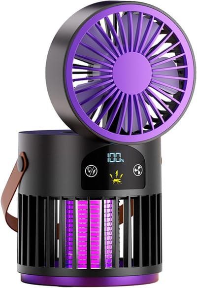 Mini Oplaadbare Tafelventilator - 5-Snelheden - Campingverlichting - Luchtcirculator voor Kantoor, Terras, Picknick, Thuis - Zwart - 1 Stuk