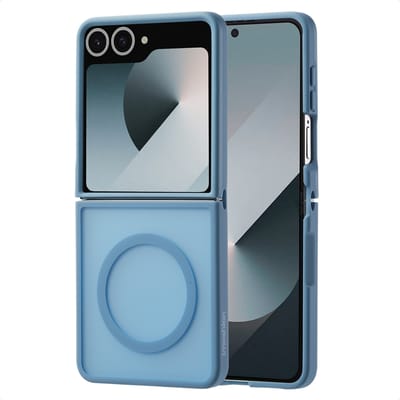 imoshion Hoesje - Geschikt voor Samsung Galaxy Z Flip 7 - Color Guard Backcover met Magnetische Ring - Lichtblauw