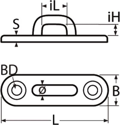 Ovale dekplaat met halfrond oog, 88 mm