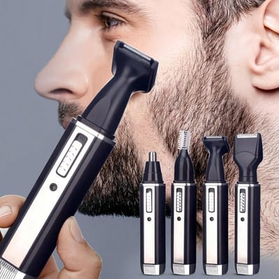 Elektrisch Scheerapparaat Oplaadbaar Scheermes Voor Mannen, 4 In 1 Waterdichte Epilator Neushaarverwijderaar Wenkbrauw Baard Bakkebaarden Snor Trimmer zwart