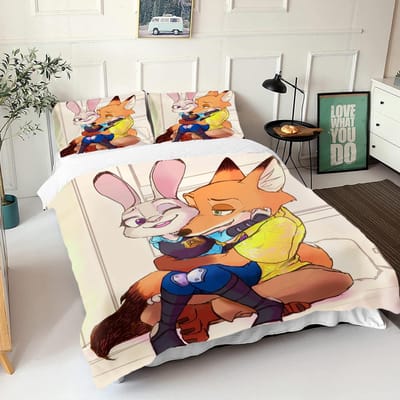 Zootopia Judy Nick Dekbedovertrek Set Dekbed Beddengoed 3D Kinderbeddengoed Set 3-Delig 1 Dekbedovertrek King Size 150*200cm 3pcs