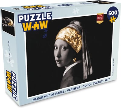 Puzzel Meisje met de parel - Vermeer - Goud - Zwart - Wit - Legpuzzel - Puzzel 500 stukjes