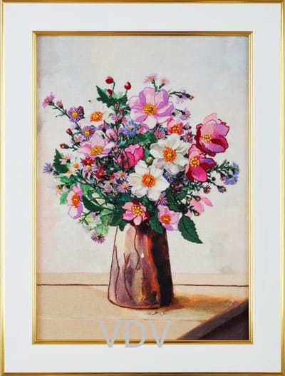 Borduurpakket Vrij borduren VDV (gedeeltelijk kraaltjes) - Floral Tenderness - Bloemen Zachtheid
