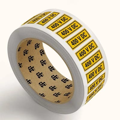 400 V DC volts stickers op rol | 3 x 1 cm - 795 stickers per rol