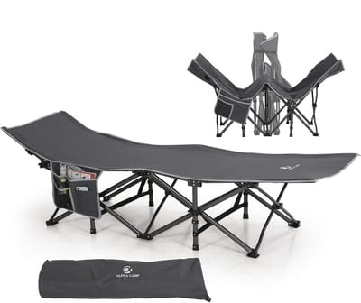 Ultralicht Campingbed met Zijvak en Draagtas - Inklapbaar Veldbed voor Binnen en Buiten