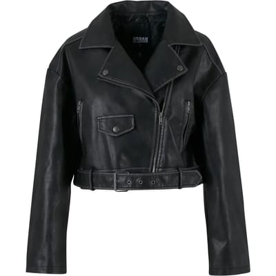 Urban Classics Ladies Vintage Leather Jacket Kunstlederen jas zwart XS Polyester - Basics