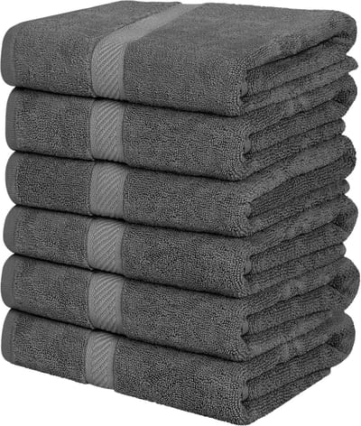 Unyqoos® Set van 6 Luxe Absorberende Badhanddoeken met Praktische Ophanglussen, 60 x 120 cm, Grijs