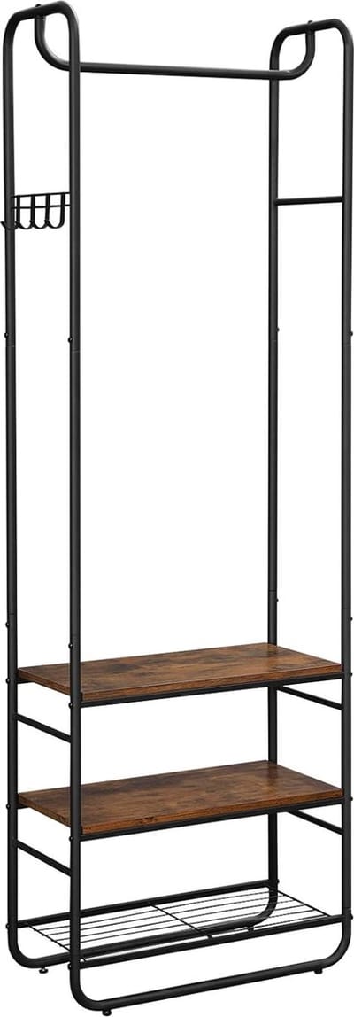 FurnStar - Kledingstandaard - Met Schoenenrek - Schoenenrek - 58 x 28 x 181 cm - Vintage Bruin - Zwart