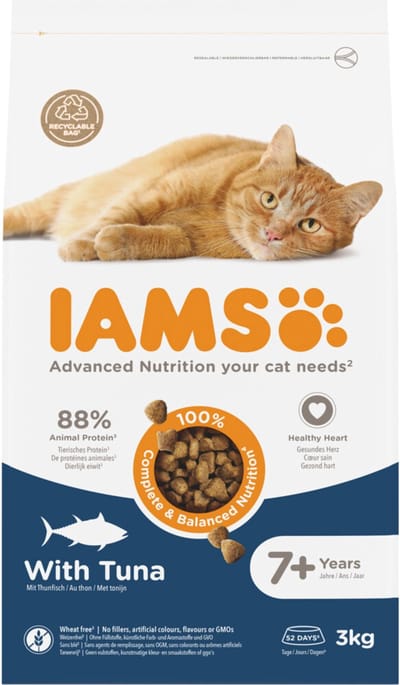 IAMS Cat Senior 7+ Kattenvoer Tuna - 3 x 3 kg - Voordeelverpakking