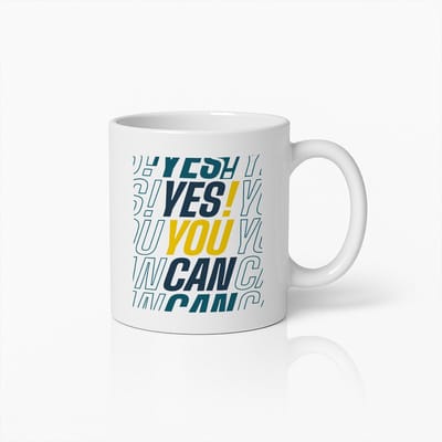 330ml Motiverende Koffiemok – “Yes! You Can” Inspirerende Tekst – Positieve Mok voor Thuis, Kantoor & Cadeau – Opbeurend Drinkgerei voor de Ochtend