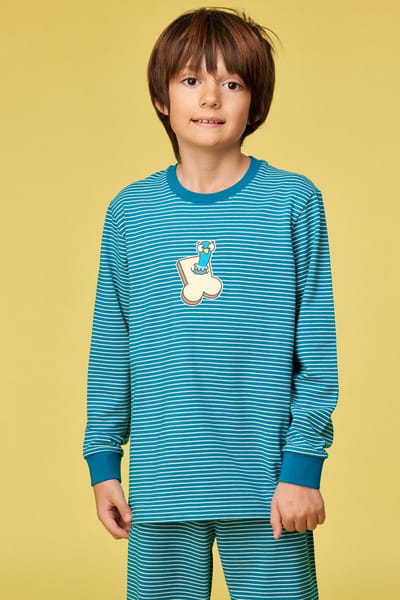 Woody pyjama jongens - groen gestreept - duif - 252-10-PLC-Z/928 - maat 152
