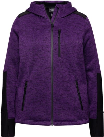 Ulla Popken - Dames - fleecejack reflecterende print capuchon duimopening - Donkerpruim - Maat 42+