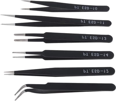 6-delige Precisie Pincet Set - Niet-magnetisch, Gebogen, Antistatisch RVS voor Sieraden, Hobby en Elektronica