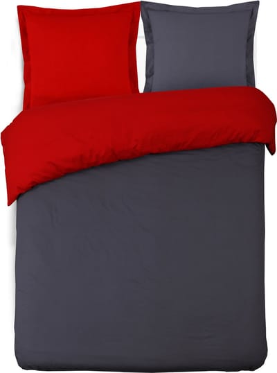VISION Bicolor - Tweezijdig omkeerbaar Dekbedovertrekset - 100% katoen: zacht en soepel - Tweepersoons - Dekbedovertrek 200 x 200 cm met 2 bijhorende slopen - Grijs / Rood - Oekotex gecertificeerd
