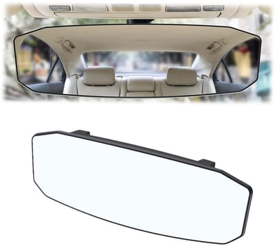 Dailygoods- Groothoek Achteruitkijkspiegel Verblindingsvrij - Clip-on Autospiegel - Platte Panorama-spiegel - Dode Hoekspiegel - ABS/Glas - 24,4 x 9 cm