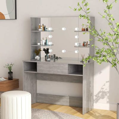 vidaXL - Kaptafel - met - LED-verlichting - 100x40x135 - cm - MDF - betongrijs