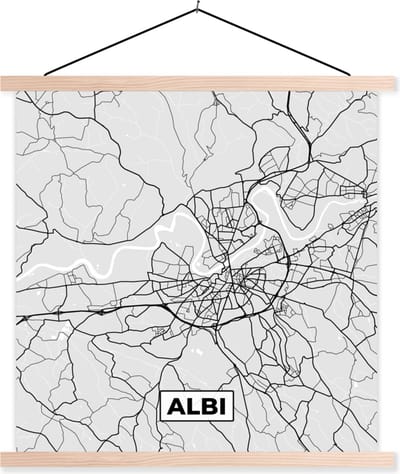 Posterhanger incl. Poster 40x40 cm - Schoolplaat - Plattegrond – Kaart – Stadskaart – Frankrijk – Albi - Textielposter - Blanke latten - Stadskaart