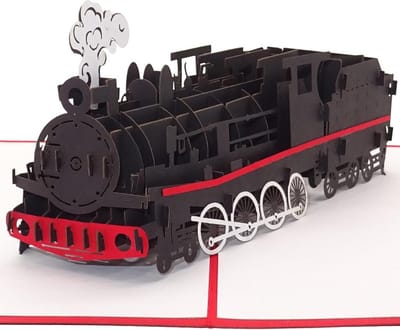3D Pop-Up Wenskaart Stoomlocomotief - Vouwkaart voor Verjaardag of Cadeaubon