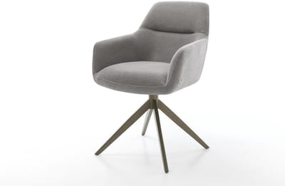 Eetkamerstoel Pejo-Flex kruisframe breed afwerking met titanium zachte stof met structuur grijs 360° draaibaar rocker-functie pocketveer kern