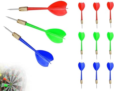 Dailygoods- Dartpijlen Set van 9 - Professionele Dartpijlen - Metalen Punt - Voor Kinderen - Kinderfeestjes - 11 cm, 3 Kleuren - Dartset