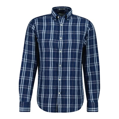 Linnen overhemd donkerblauw wit geruit Gant Regular Fit
