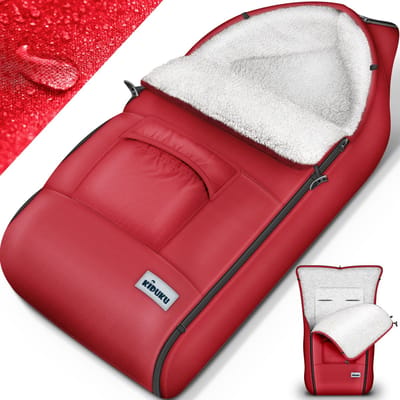 KIDUKU Wintervoetenzak voor kinderwagen buggy - Babyvoetenzak wasbaar | Voetenzak babyschaal met ritssluiting & tas, rood, Large, modern