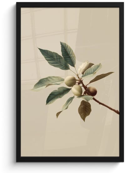 Poster in lijst - Fotolijst 40x60 cm - Posters - Tak - Groene Bladeren - Vruchten - Posterlijst zwart - Decoratie - Wanddecoratie woonkamer - Muurdecoratie slaapkamer