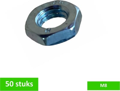 TQ4U lage zeskantmoer M8 - platte moer - gegalvaniseerd - hoogte 3.9 mm - 50 STUKS