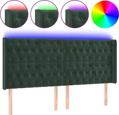 vidaXL - Hoofdbord - LED - 183x16x118/128 - cm - fluweel - donkergroen