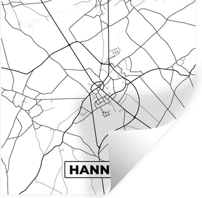 Muurstickers - Sticker Folie - Stadskaart – Plattegrond – België – Zwart Wit – Hannut – Kaart - 100x100 cm - Plakfolie - Muurstickers Kinderkamer - Zelfklevend Behang XXL - Zelfklevend behangpapier - Stickerfolie