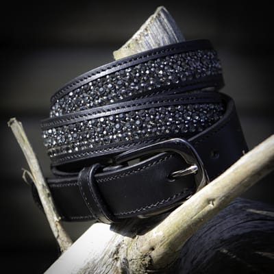 Harry's Horse - Broekriem Leder Crystal Zwart/Gunmetal - 95 CM
