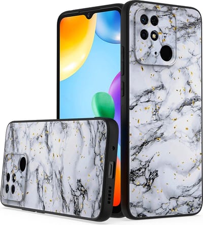 LuxeBass Siliconen hoesje met print geschikt voor Xiaomi Redmi 10C - Marmer White - telefoonhoes - gsm hoes - telefoonhoesje