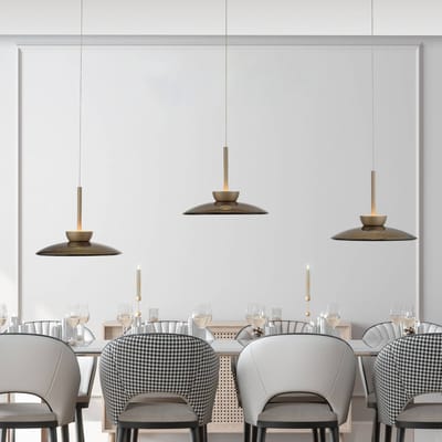 LED hanglamp PURE Moon, brons, amberkleurig glas (donker), 3-lamps.