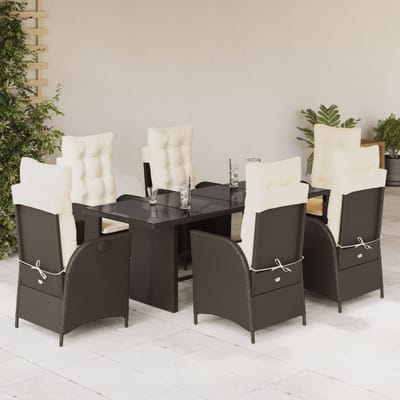vidaXL - 7-delige - Tuinset - met - kussens - poly - rattan - bruin