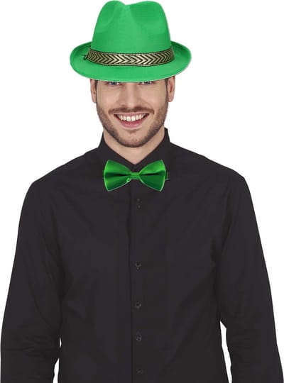 Boland Verkleedkleding setje 2 delig - groen - hoed en vlinderstrikje - heren en dames