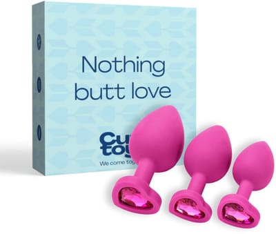 Cupitoys® Siliconen buttplug set van 3 - Diamant roze - Hartje - Sex toys voor vrouwen - Sex toys voor mannen - Buttplugs