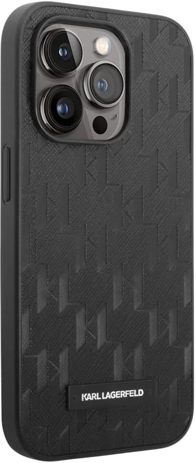 Karl Lagerfeld Saffiano Monogram Back Cover - Geschikt voor Apple iPhone 14 Pro (6.1") - Zwart